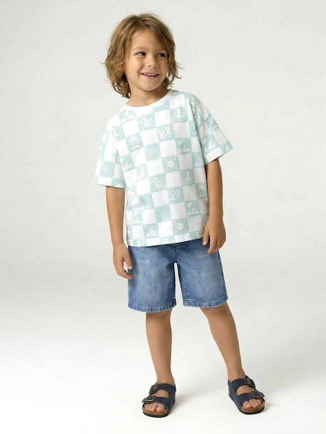 T-shirt manches courtes blanc+vert d'eau - vertbaudet enfant 