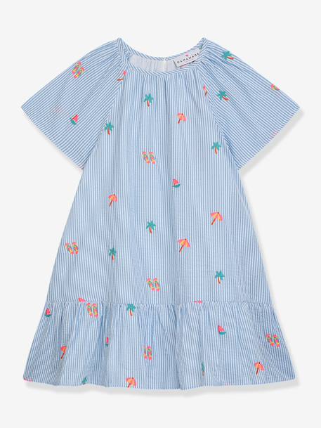 Meisjesjurk met korte mouwen, blauw-wit gestreept DANAMADE blauw - vertbaudet enfant 