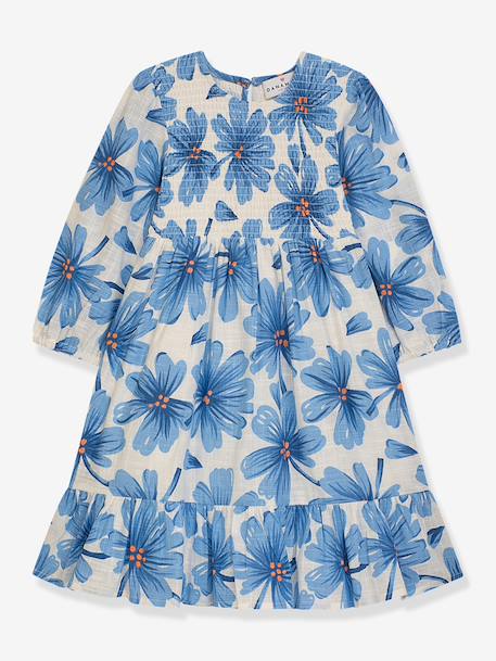 Jurk met bloemenprint en lange mouwen voor meisjes DANAMADE blauw - vertbaudet enfant 