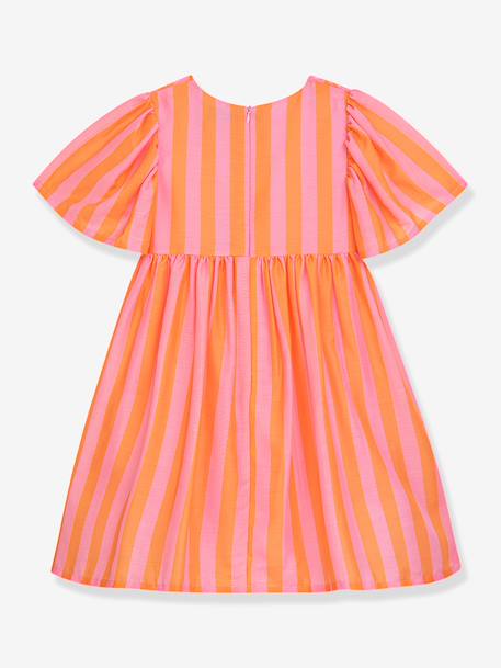 Robe à rayures et manches bouffantes fille DLILOU DANAMADE orange - vertbaudet enfant 