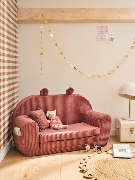 Canapé chauffeuse ours velours rose - vertbaudet enfant 