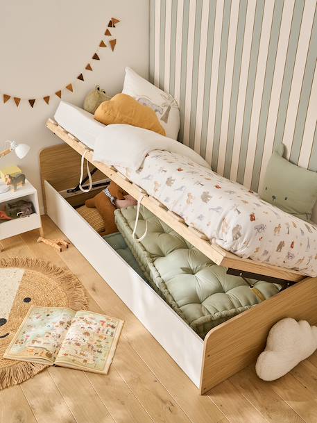 Lit enfant coffre rangement bois 90x190cm blanc - vertbaudet enfant 