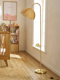 -Lampadaire rotin fleur métal