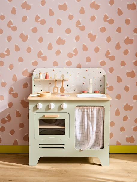 Cuisine en bois FSC® avec accessoires écru+rose+vert sauge - vertbaudet enfant 