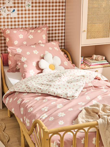 Parure housse de couette et taie d'oreiller rose imprimé - vertbaudet enfant 