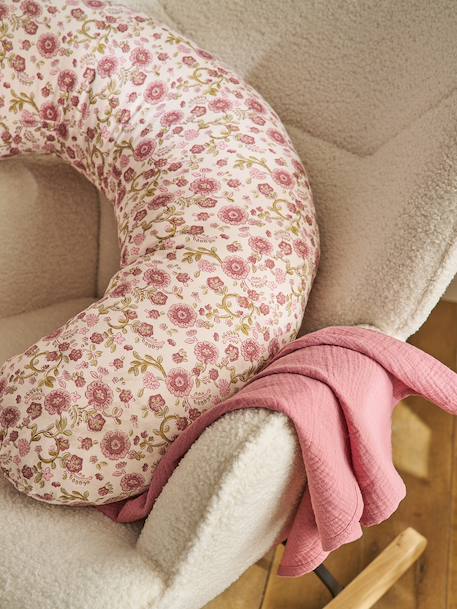 Housse pour coussin d'allaitement beige imprimé+imprimé fleuri+rose imprimé - vertbaudet enfant 