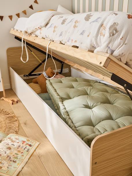 Lit enfant coffre rangement bois 90x190cm blanc - vertbaudet enfant 