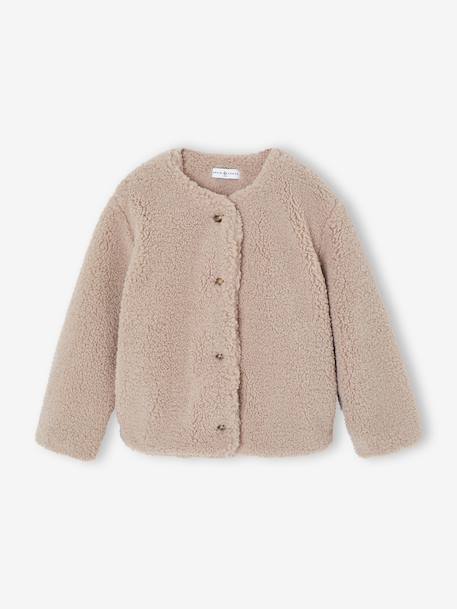 Veste fille sherpa doublée léopard collection capsule mère-fille taupe - vertbaudet enfant 