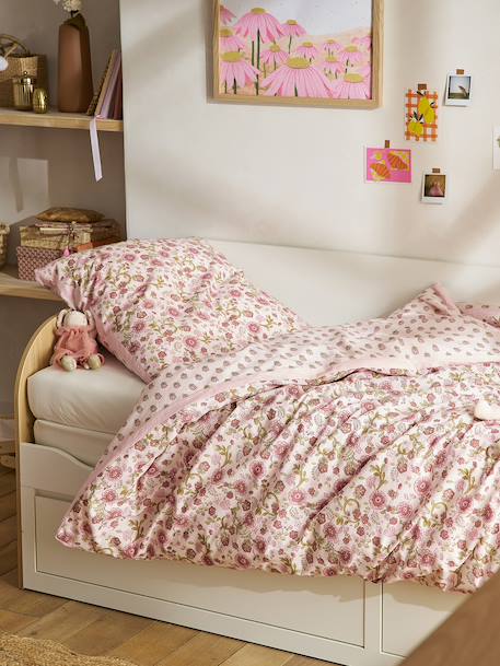 Parure housse de couette et taie d'oreiller rose imprimé - vertbaudet enfant 