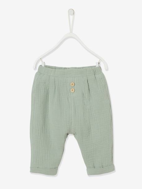 Pantalon bébé mixte coupe sarouel en gaze de coton Blanc+Bleu+cappuccino+tilleul - vertbaudet enfant 
