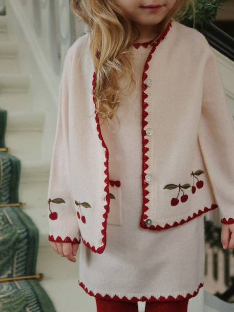 Cardigan brodé cerise beige - vertbaudet enfant 