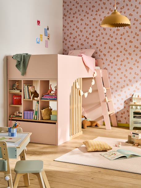 Lit mezzanine enfant avec rangement Playful blanc+rose+vert - vertbaudet enfant 