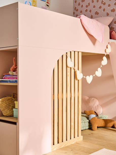 Lit mezzanine enfant avec rangement Playful blanc+rose+vert - vertbaudet enfant 