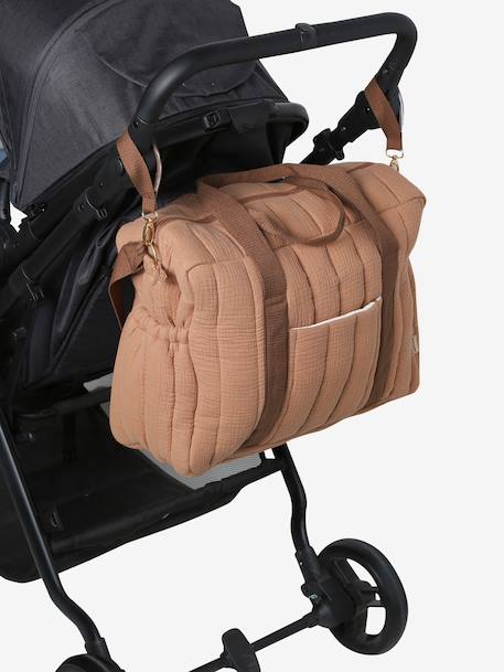Sac à langer COLINA gaze de coton blanc imprimé+cappuccino+écru - vertbaudet enfant 