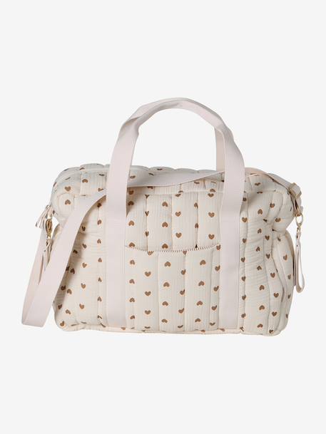 Sac à langer COLINA gaze de coton blanc imprimé+cappuccino+écru - vertbaudet enfant 