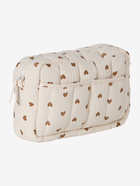 Sac à langer COLINA gaze de coton blanc imprimé+cappuccino+écru - vertbaudet enfant 