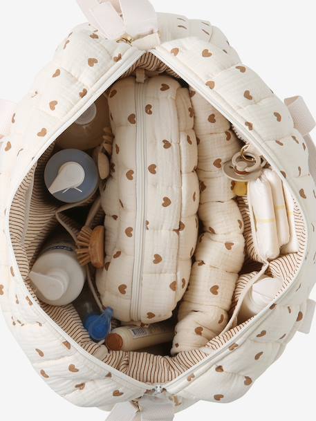 Sac à langer COLINA gaze de coton blanc imprimé+cappuccino+écru - vertbaudet enfant 