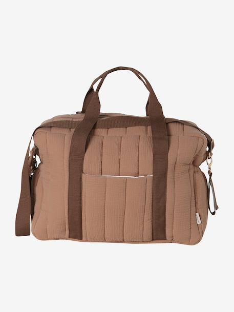 Sac à langer COLINA gaze de coton blanc imprimé+cappuccino+écru - vertbaudet enfant 