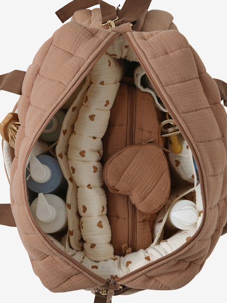 Sac à langer COLINA gaze de coton blanc imprimé+cappuccino+écru - vertbaudet enfant 