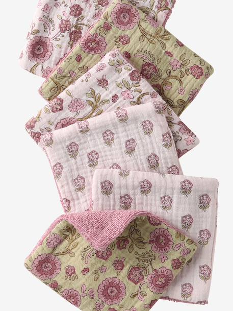 Lot de 6 lingettes lavables blanc+blanc imprimé+ficelle - vertbaudet enfant 