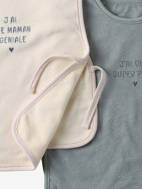 Lot 2 bavoirs tablier bébé ficelle+noisette+sauge - vertbaudet enfant 
