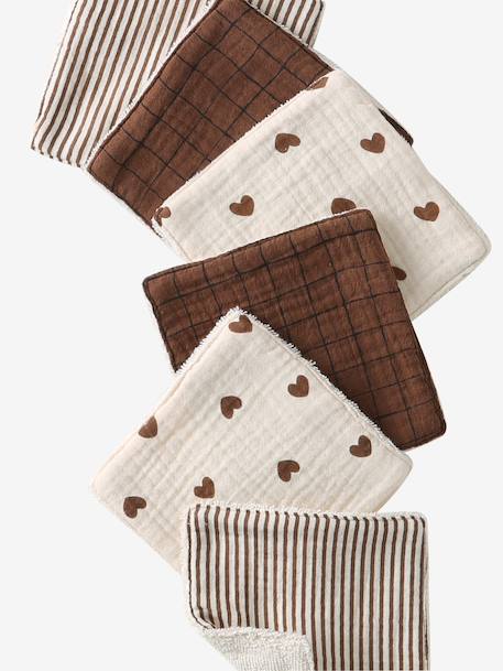Lot de 6 lingettes lavables blanc+blanc imprimé+ficelle - vertbaudet enfant 