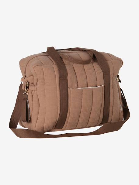 Sac à langer COLINA gaze de coton blanc imprimé+cappuccino+écru - vertbaudet enfant 