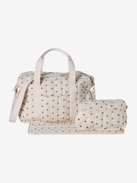 Sac à langer COLINA gaze de coton blanc imprimé+cappuccino+écru - vertbaudet enfant 