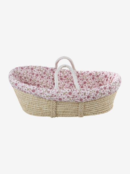 Housse pour couffin en gaze de coton beige imprimé+blanc+bleu grisé+rose imprimé - vertbaudet enfant 