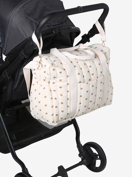 Sac à langer COLINA gaze de coton blanc imprimé+cappuccino+écru - vertbaudet enfant 