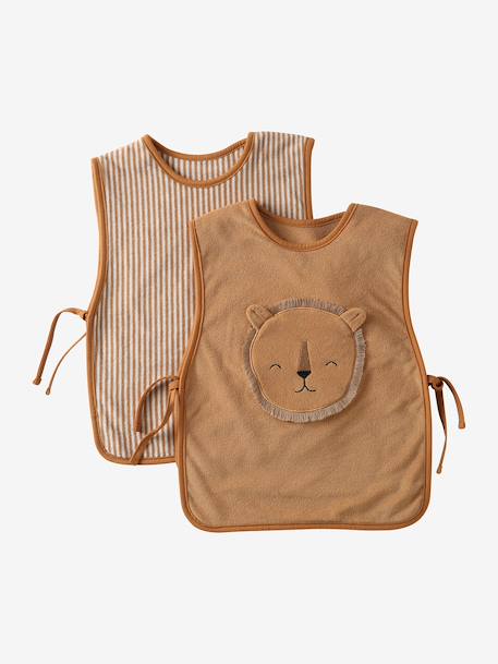 Set van 2 slabbers Lovely Leo hazelnoot+salie+touw - vertbaudet enfant 
