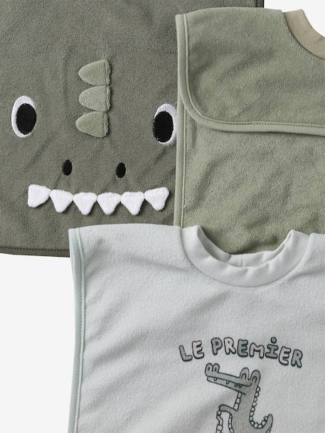 Lot de 3 bavoirs animaux à enfiler écru+sauge - vertbaudet enfant 