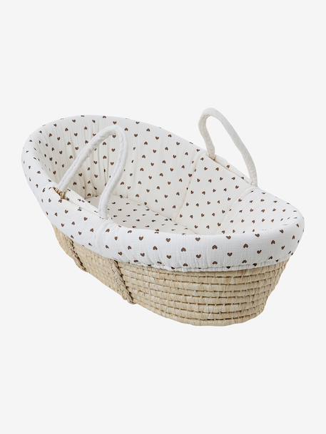 Housse pour couffin en gaze de coton beige imprimé+blanc+bleu grisé+ficelle+rose imprimé - vertbaudet enfant 