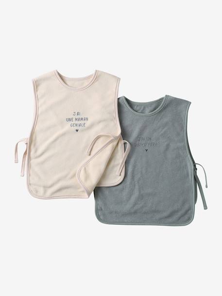 Lot 2 bavoirs tablier bébé ficelle+noisette+sauge - vertbaudet enfant 