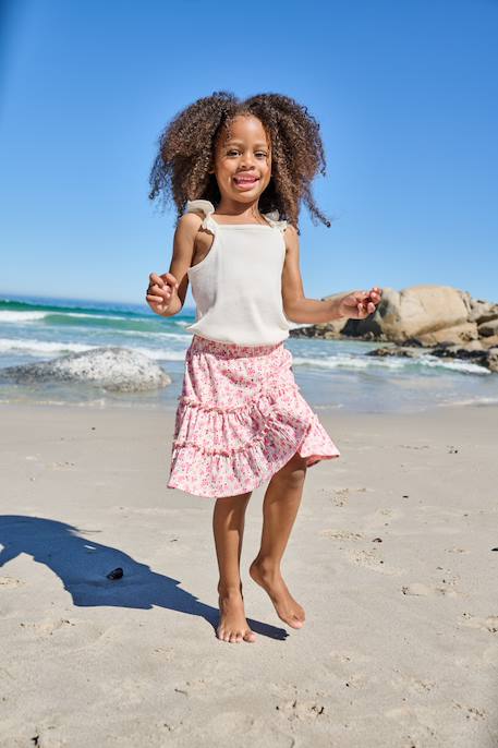 Jupe short fille en jersey écru+rose pâle - vertbaudet enfant 