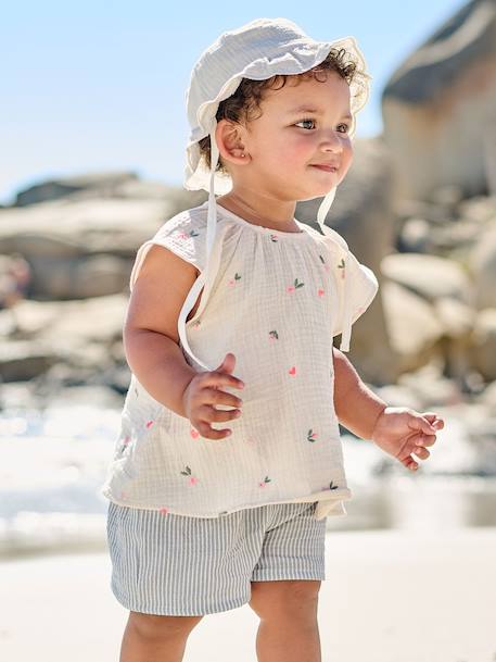 Short bébé fille en gaze de coton rayé bleu - vertbaudet enfant 
