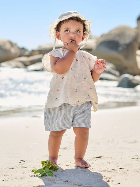 Blouse met korte mouwen voor babymeisjes ecru - vertbaudet enfant 