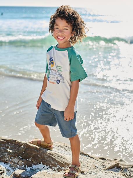 T-shirt met korte mouwen voor jongens oceaanblauw+smaragdgroen - vertbaudet enfant 