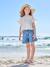 Geborduurde short voor meisjes middenblauw+rozen+saliegroen - vertbaudet enfant 