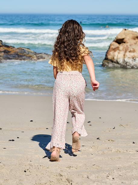 Korte broek voor meisjes met ruches van katoenen gaas blauw, bedrukt+wit, bedrukt - vertbaudet enfant 