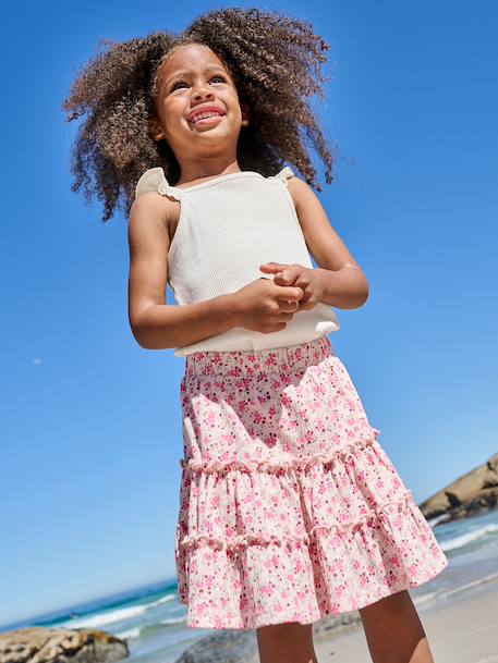 Jupe short fille en jersey écru+rose pâle - vertbaudet enfant 