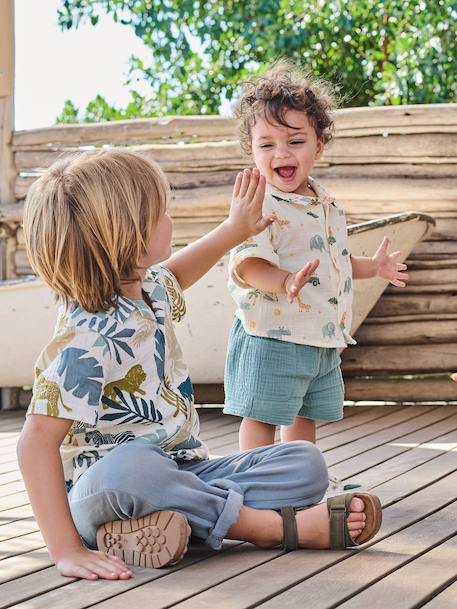 Babyset overhemd short babyjongen smaragdgroen - vertbaudet enfant 