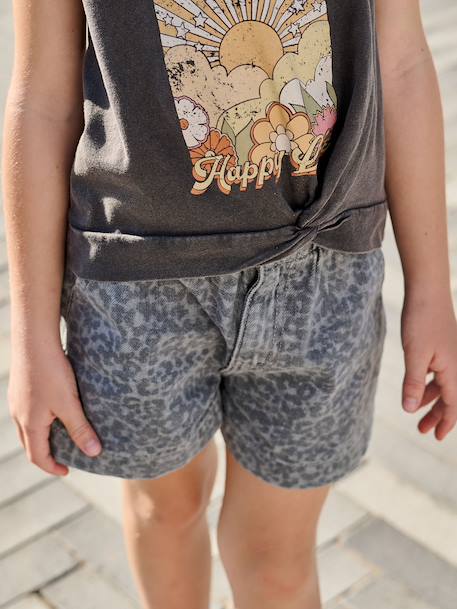 Short fille denim à motifs bleu clair+gris - vertbaudet enfant 