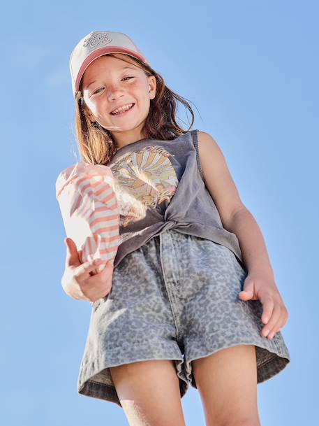 Short fille denim à motifs bleu clair+gris - vertbaudet enfant 