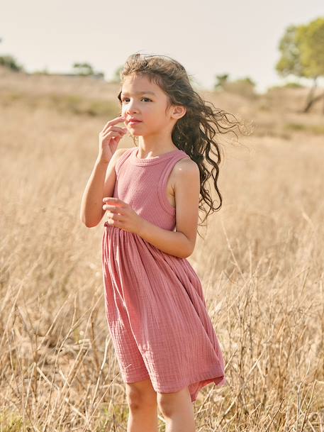 Robe fille sans manches kaki+vieux rose - vertbaudet enfant 