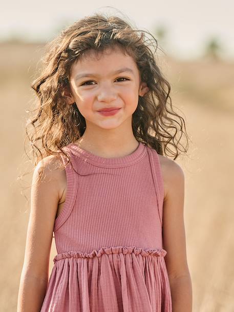 Robe fille sans manches kaki+vieux rose - vertbaudet enfant 