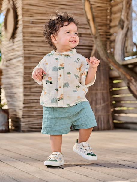 Babyset overhemd short babyjongen smaragdgroen - vertbaudet enfant 