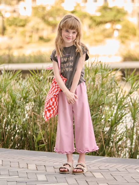 Pantacourt large fille lyocell kaki+lilas - vertbaudet enfant 