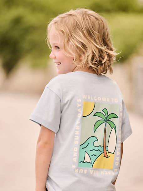 Jongensshirt met motief op de voor- en achterkant hemelsblauw+oceaanblauw+rozenhout+wit - vertbaudet enfant 