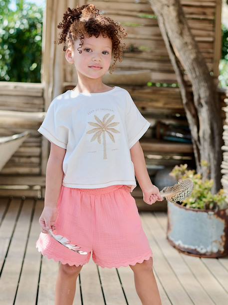 T-shirt manches courtes fille écru - vertbaudet enfant 